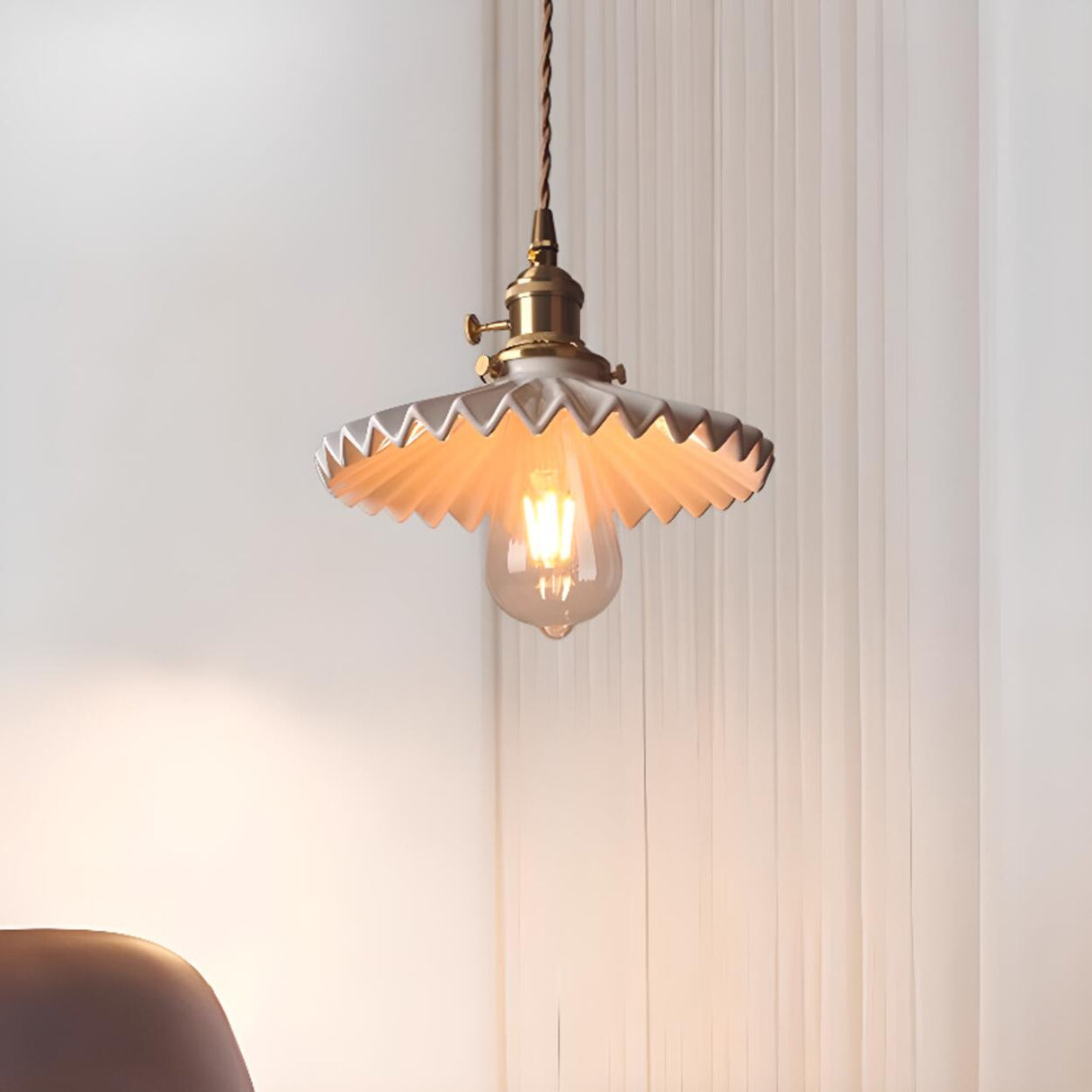Vintage White Ceramic Floral Pendant Ceiling Light Image - 3