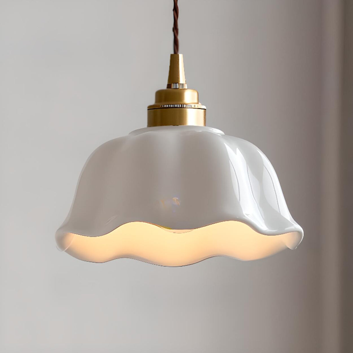 Vintage White Ceramic Floral Pendant Ceiling Light Image - 4