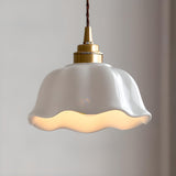 Vintage White Ceramic Floral Pendant Ceiling Light Image - 4