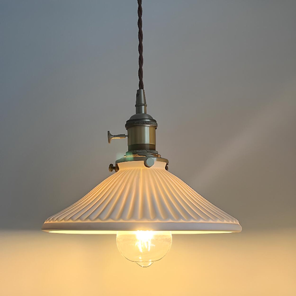 Vintage White Ceramic Floral Pendant Ceiling Light Image - 5
