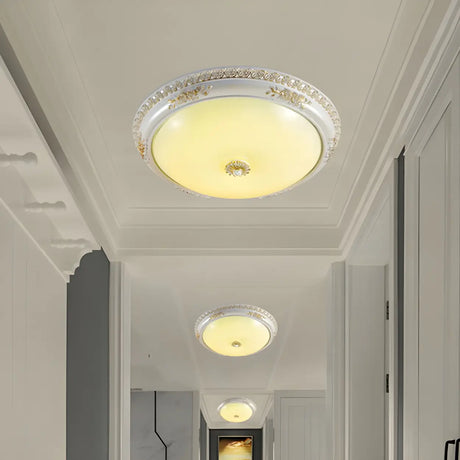 Vintage White Glass Bowl LED Flush Mount Ceiling Light Image - 1