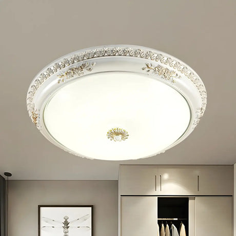 Vintage White Glass Bowl LED Flush Mount Ceiling Light Image - 2
