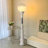Vintage White Globe and Space Age Bamboo Floor Lamp Image - 1