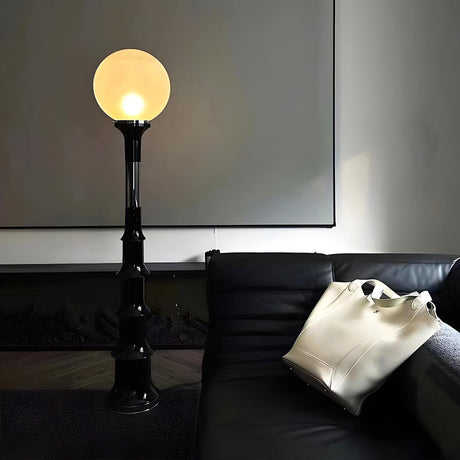 Vintage White Globe and Space Age Bamboo Floor Lamp Image - 2