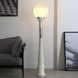 Vintage White Globe and Space Age Bamboo Floor Lamp Image - 3