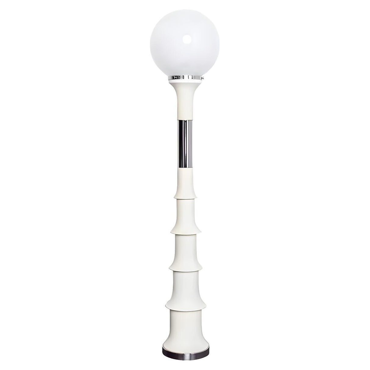 Vintage White Globe and Space Age Bamboo Floor Lamp Image - 5