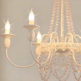 Vintage White Metal Adjustable Chain Candle Chandelier Image - 12