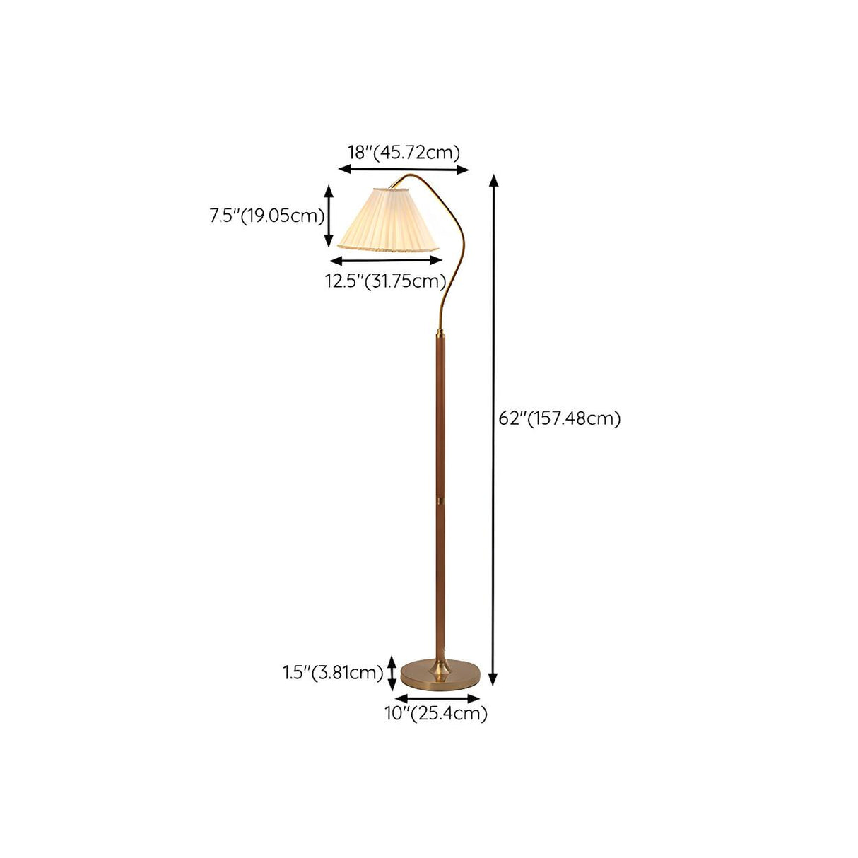 Vintage White Pleated Shade Wooden LED Floor Lamp 