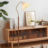 Vintage White Pleated Shade Wooden LED Floor Lamp Image - 3