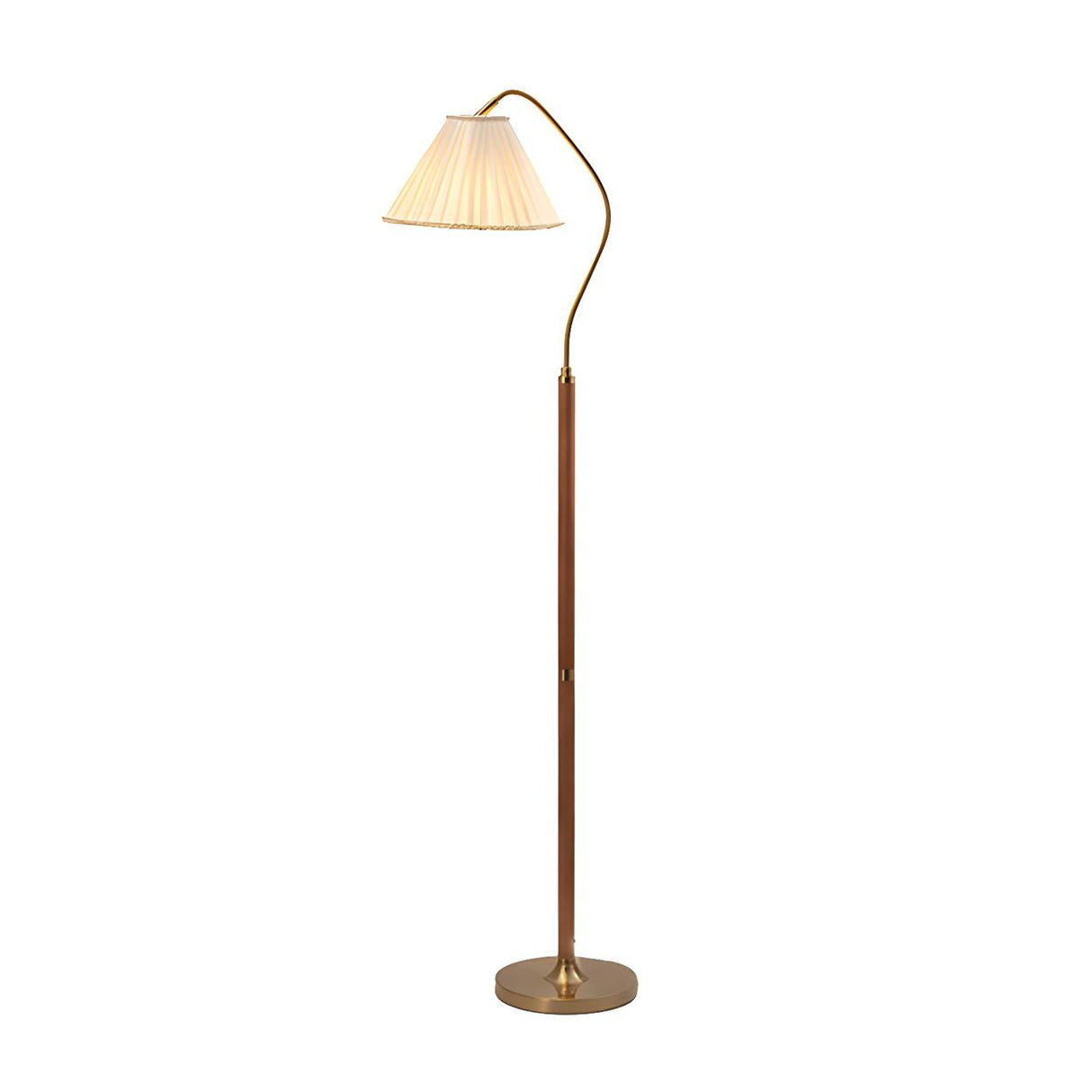 Vintage White Pleated Shade Wooden LED Floor Lamp Image - 5