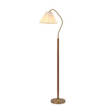 Vintage White Pleated Shade Wooden LED Floor Lamp Image - 5