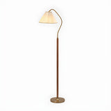 Vintage White Pleated Shade Wooden LED Floor Lamp Image - 6