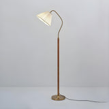 Vintage White Pleated Shade Wooden LED Floor Lamp Image - 7