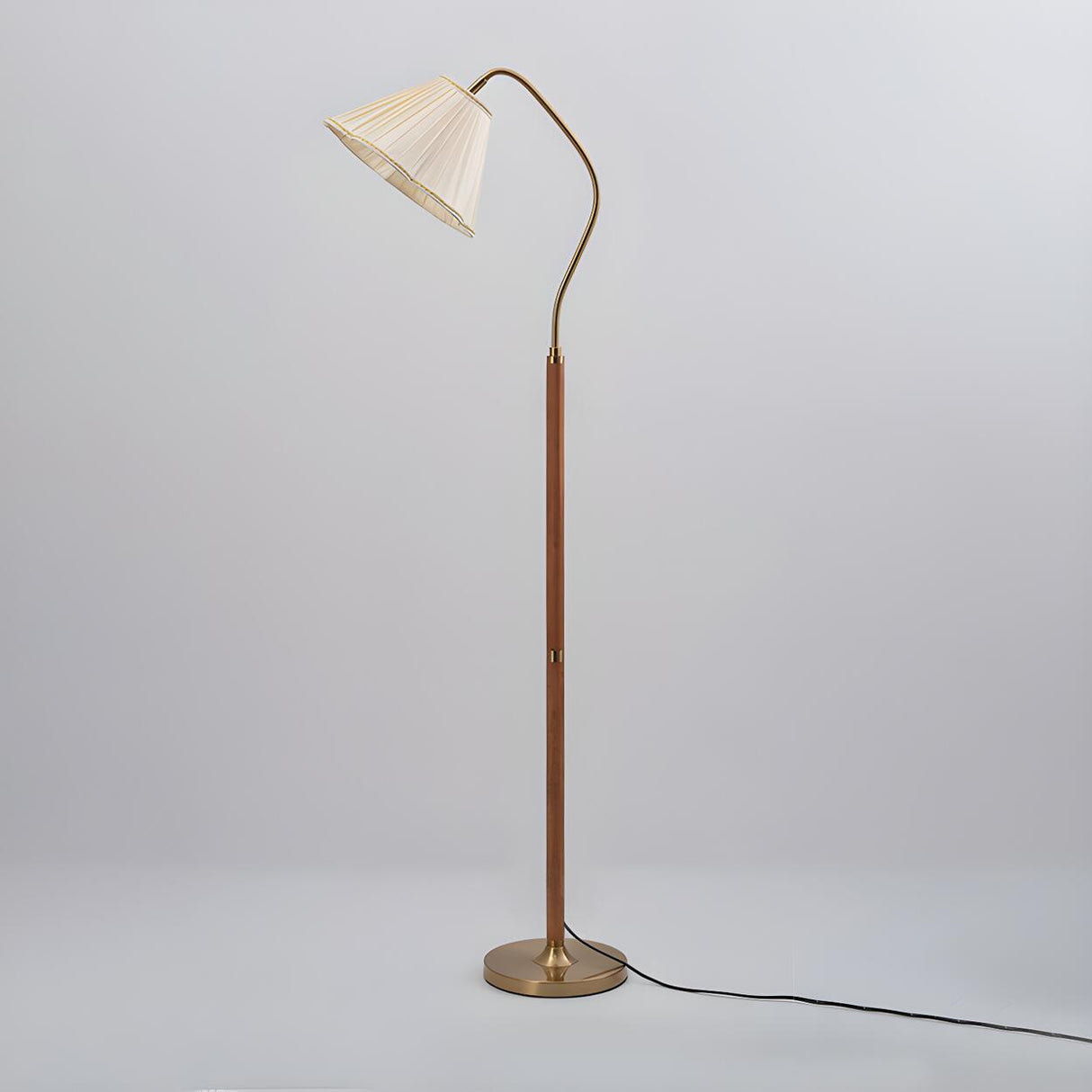 Vintage White Pleated Shade Wooden LED Floor Lamp Image - 9
