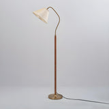 Vintage White Pleated Shade Wooden LED Floor Lamp Image - 9