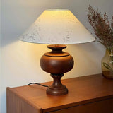 Vintage Wood Beige Cone Shade Inline Switch Table Lamp Image - 1
