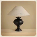 Vintage Wood Beige Cone Shade Inline Switch Table Lamp Image - 11