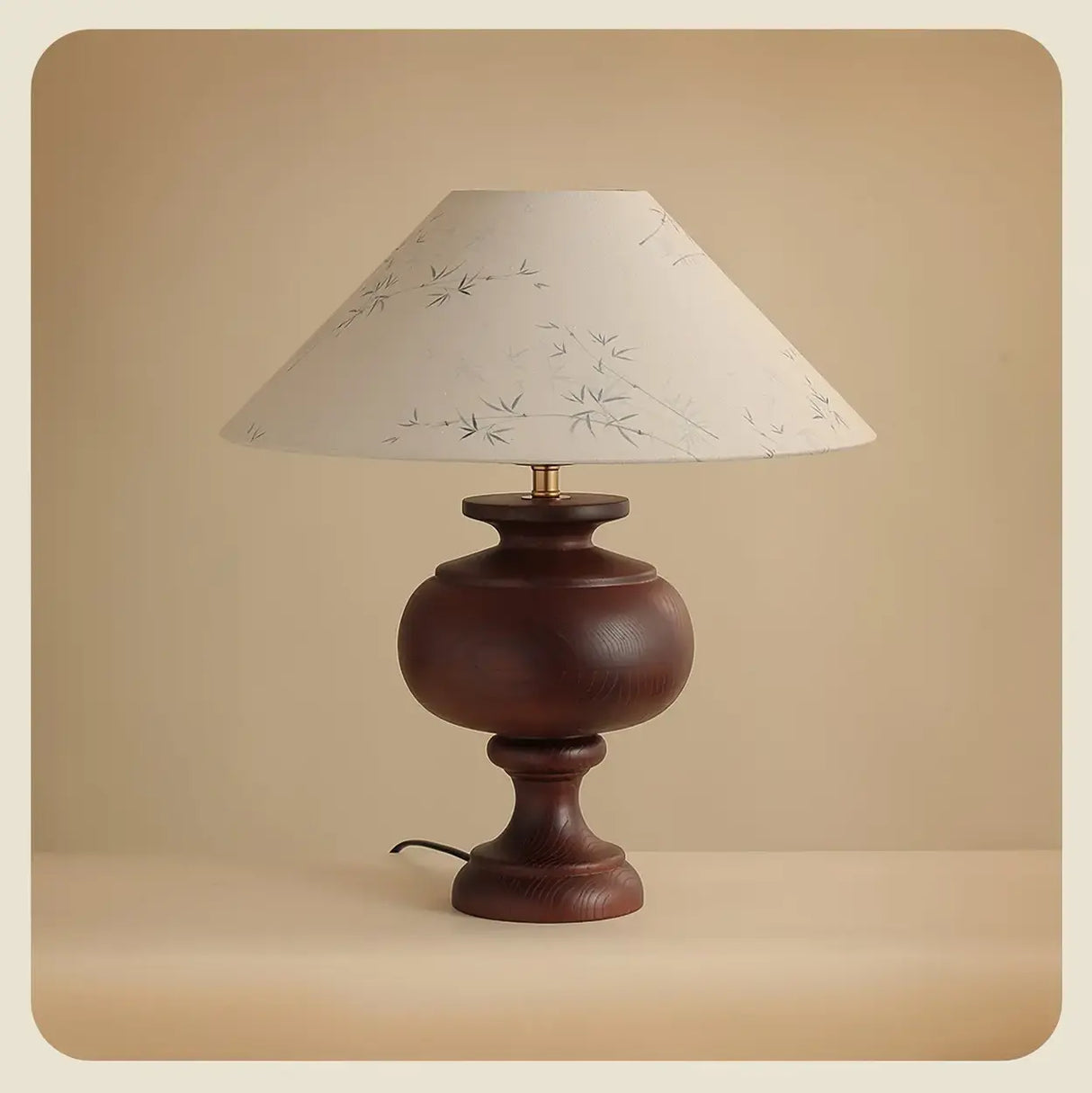 Vintage Wood Beige Cone Shade Inline Switch Table Lamp Image - 12