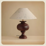 Vintage Wood Beige Cone Shade Inline Switch Table Lamp Image - 12