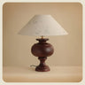 Vintage Wood Beige Cone Shade Inline Switch Table Lamp Image - 12