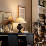 Vintage Wood Beige Cone Shade Inline Switch Table Lamp Image - 13