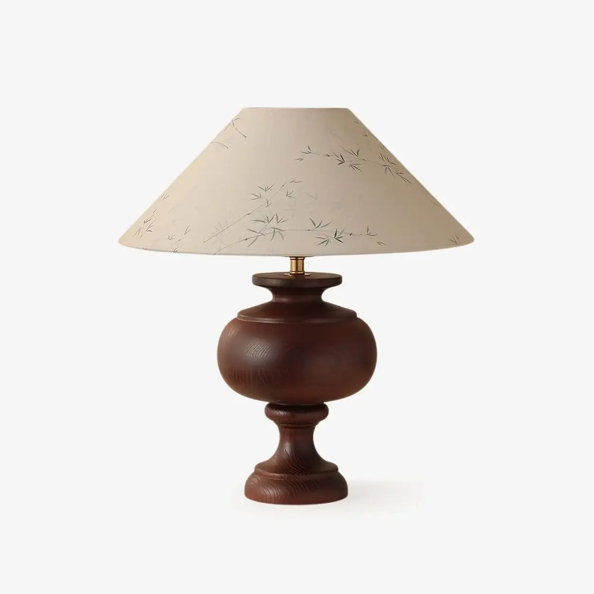 Vintage Wood Beige Cone Shade Inline Switch Table Lamp Image - 3