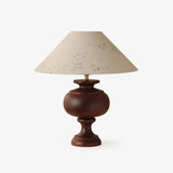 Vintage Wood Beige Cone Shade Inline Switch Table Lamp Image - 3