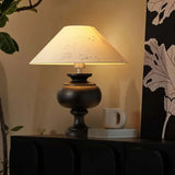 Vintage Wood Beige Cone Shade Inline Switch Table Lamp Image - 5