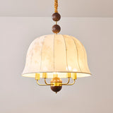  Vintage Wood Fabric Floral Dome Pendant Chandelier Image - 10