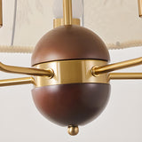  Vintage Wood Fabric Floral Dome Pendant Chandelier Image - 11