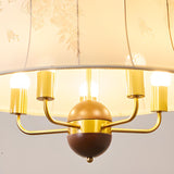  Vintage Wood Fabric Floral Dome Pendant Chandelier Image - 12