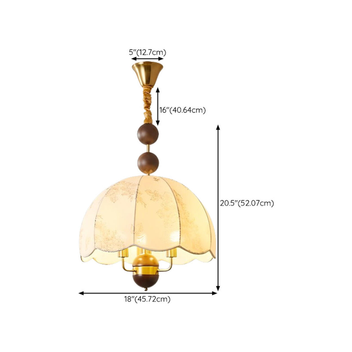  Vintage Wood Fabric Floral Dome Pendant Chandelier 