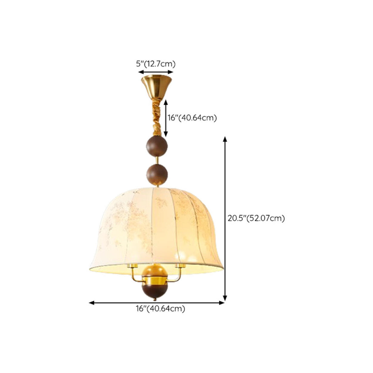  Vintage Wood Fabric Floral Dome Pendant Chandelier Image - 15