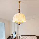  Vintage Wood Fabric Floral Dome Pendant Chandelier Image - 4
