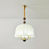  Vintage Wood Fabric Floral Dome Pendant Chandelier Image - 7