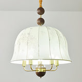  Vintage Wood Fabric Floral Dome Pendant Chandelier Image - 9