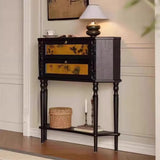 Vintage Wood Floor Shelf Console Table with Drawers Image - 2
