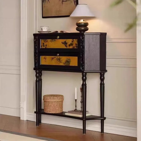Vintage Wood Floor Shelf Console Table with Drawers Image - 2