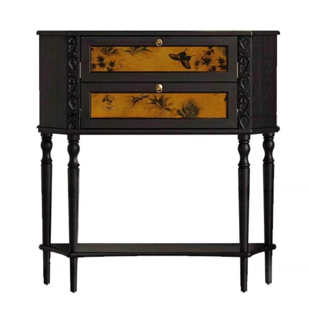 Vintage Wood Floor Shelf Console Table with Drawers Image - 5