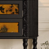 Vintage Wood Floor Shelf Console Table with Drawers Image - 7