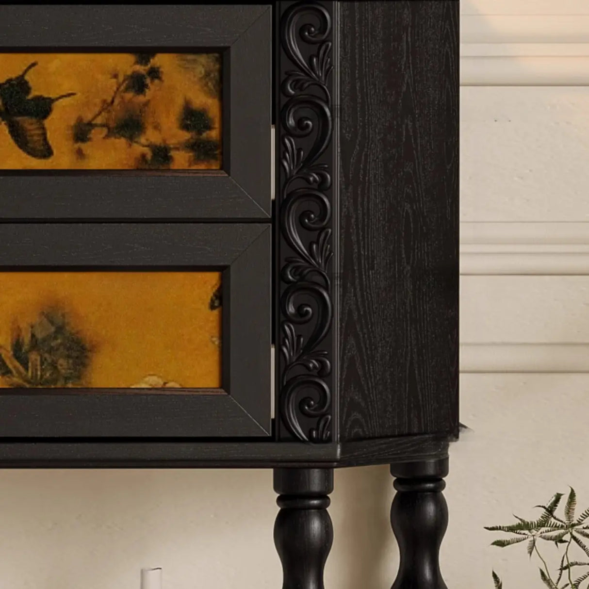 Vintage Wood Floor Shelf Console Table with Drawers Image - 7