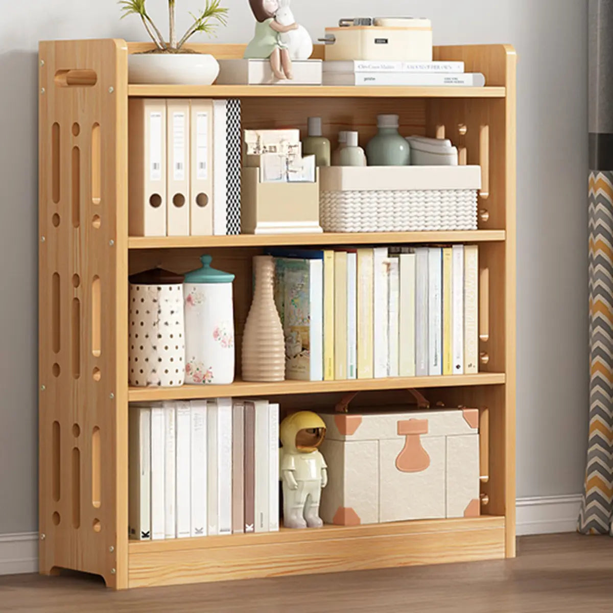 Vintage Wood Grain Vertical Shelf Organizer Bookcase Image - 18