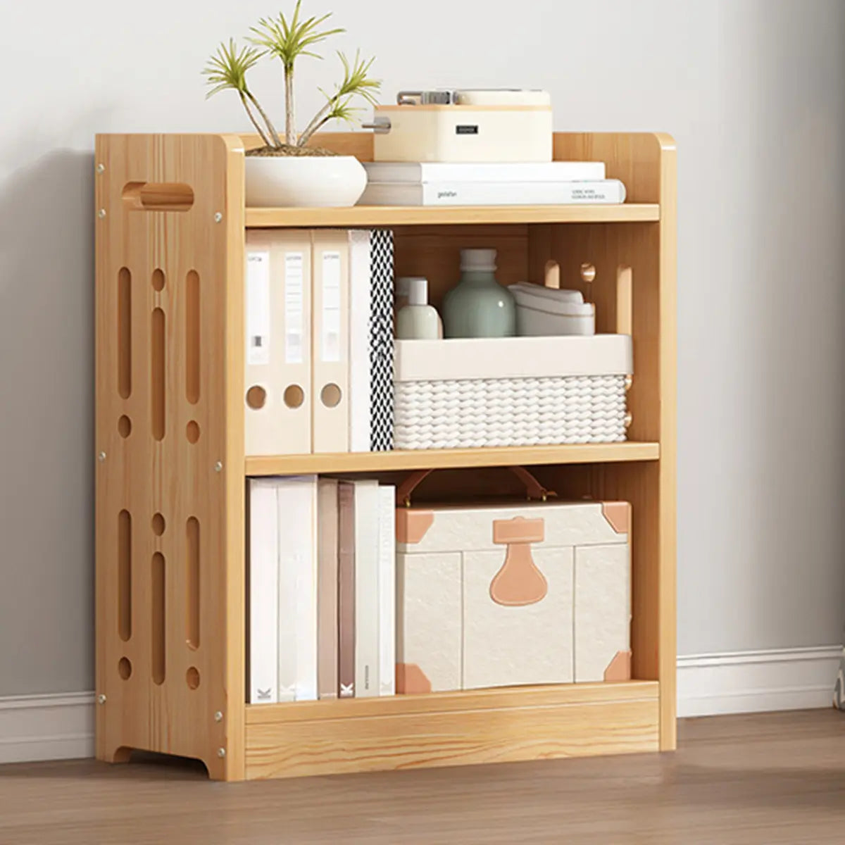 Vintage Wood Grain Vertical Shelf Organizer Bookcase Image - 27