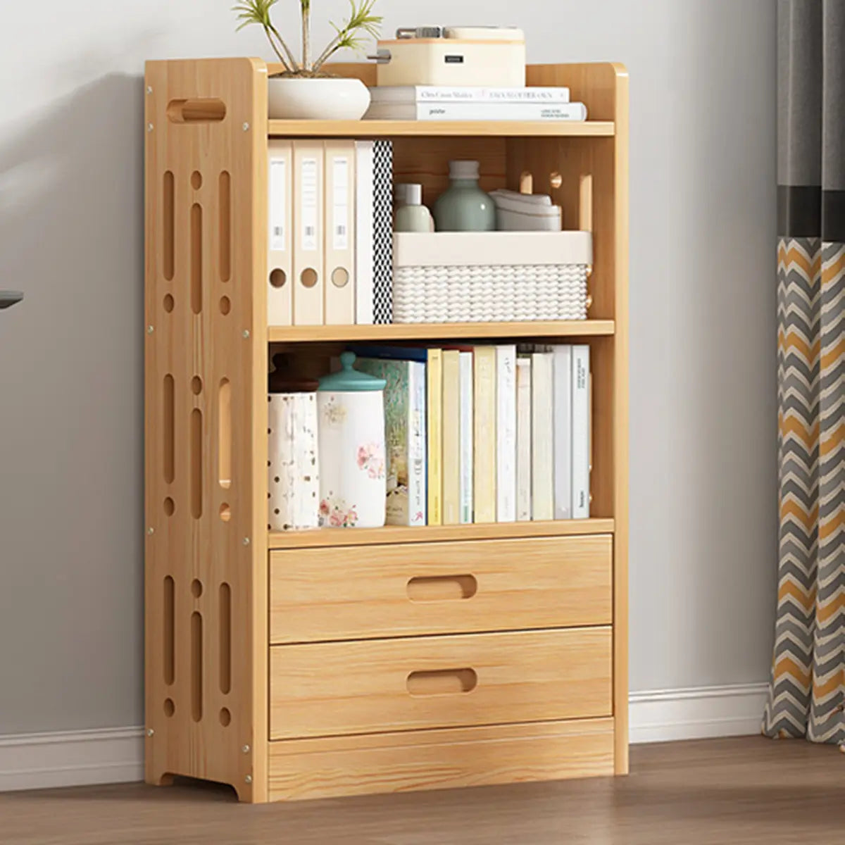 Vintage Wood Grain Vertical Shelf Organizer Bookcase Image - 32