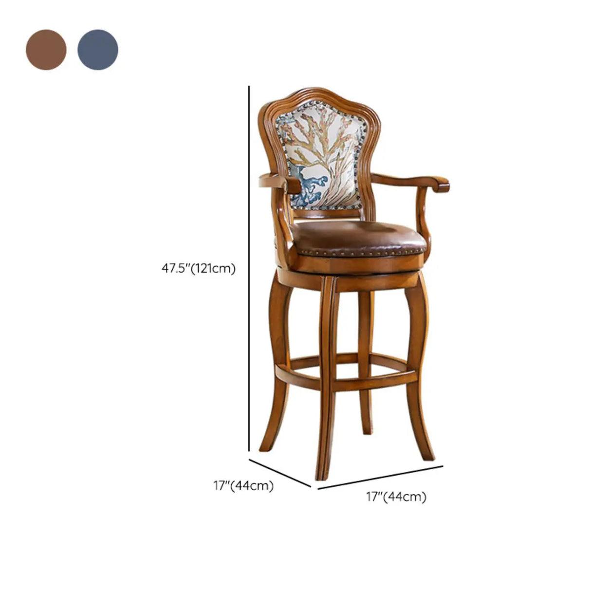 Vintage Wood Leather Swivel Armrest Counter Height Bar Stool Image - 13