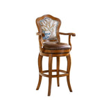 Vintage Wood Leather Swivel Armrest Counter Height Bar Stool Image - 2