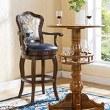 Vintage Wood Leather Swivel Armrest Counter Height Bar Stool Image - 4