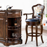 Vintage Wood Leather Swivel Armrest Counter Height Bar Stool Image - 5
