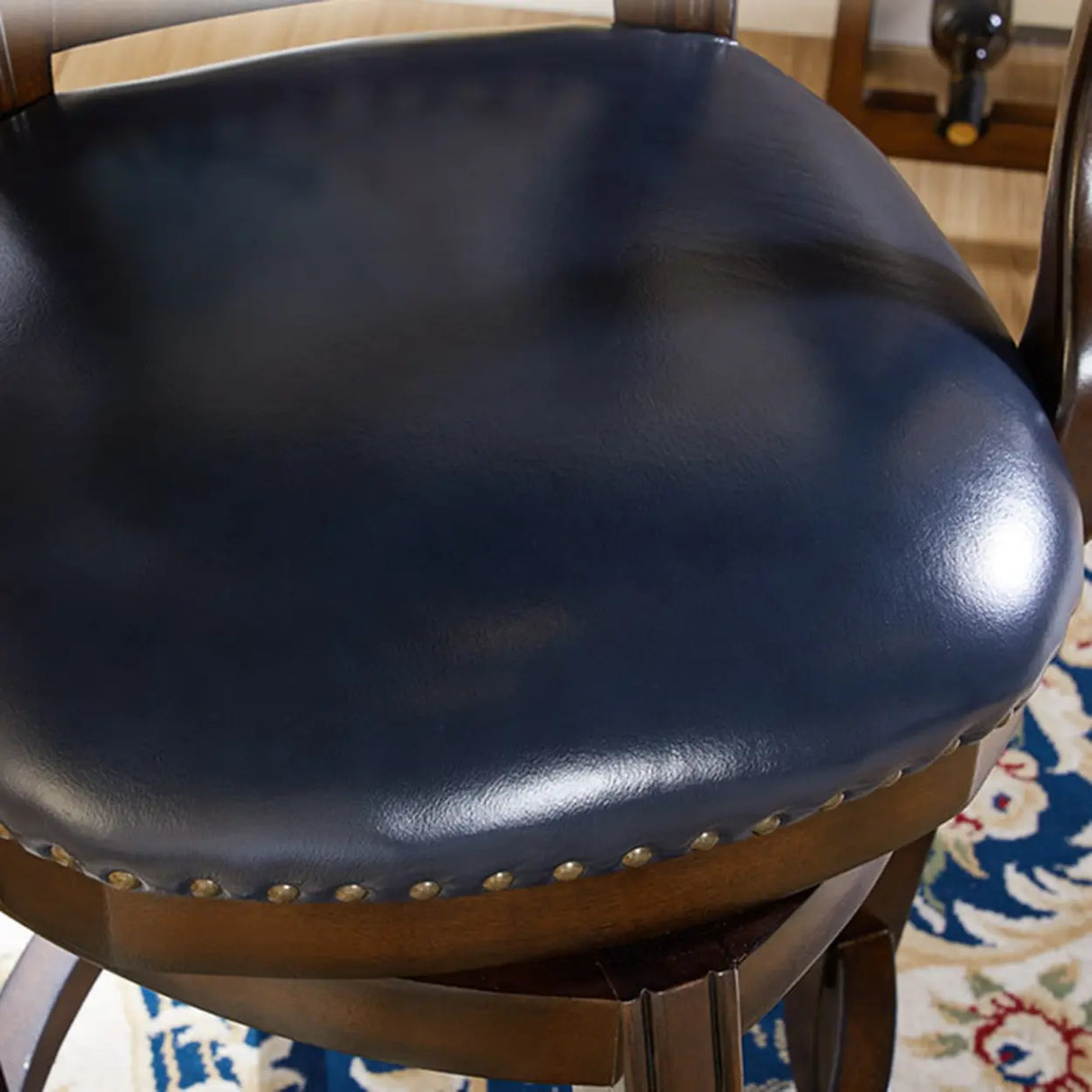 Vintage Wood Leather Swivel Armrest Counter Height Bar Stool Image - 6