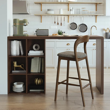 Vintage Wood Storage Counter Height Bar Stool with Shelves Image - 1